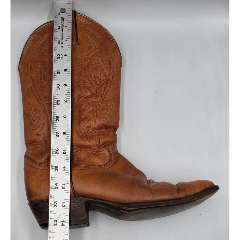 Vintage Justin Cowboy Boots Mens Size 9 D Style 2497 Cognac Leather USA Made - Picture 11 of 13